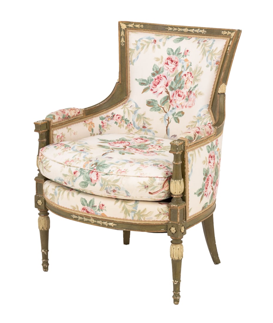 Louis XVI Style Green Painted Bergere (1 of 8)
