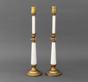 Neoclassical Marble Column Form Lamps, Pair