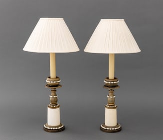 French Empire Style Carved Horn Table Lamps, Pair