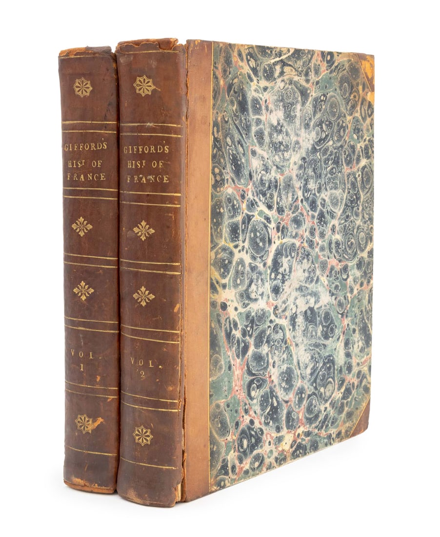 John Gifford "The History of France", 1792, 2: Gifford, John, "The History of France", London: C. Lowndes, 1792, volumes I and II. Each: 10.5" L x 9" W x 1.75" D. Property from a Bunny Williams decorated 5th Avenue Estate. Keywords: Antique Books,