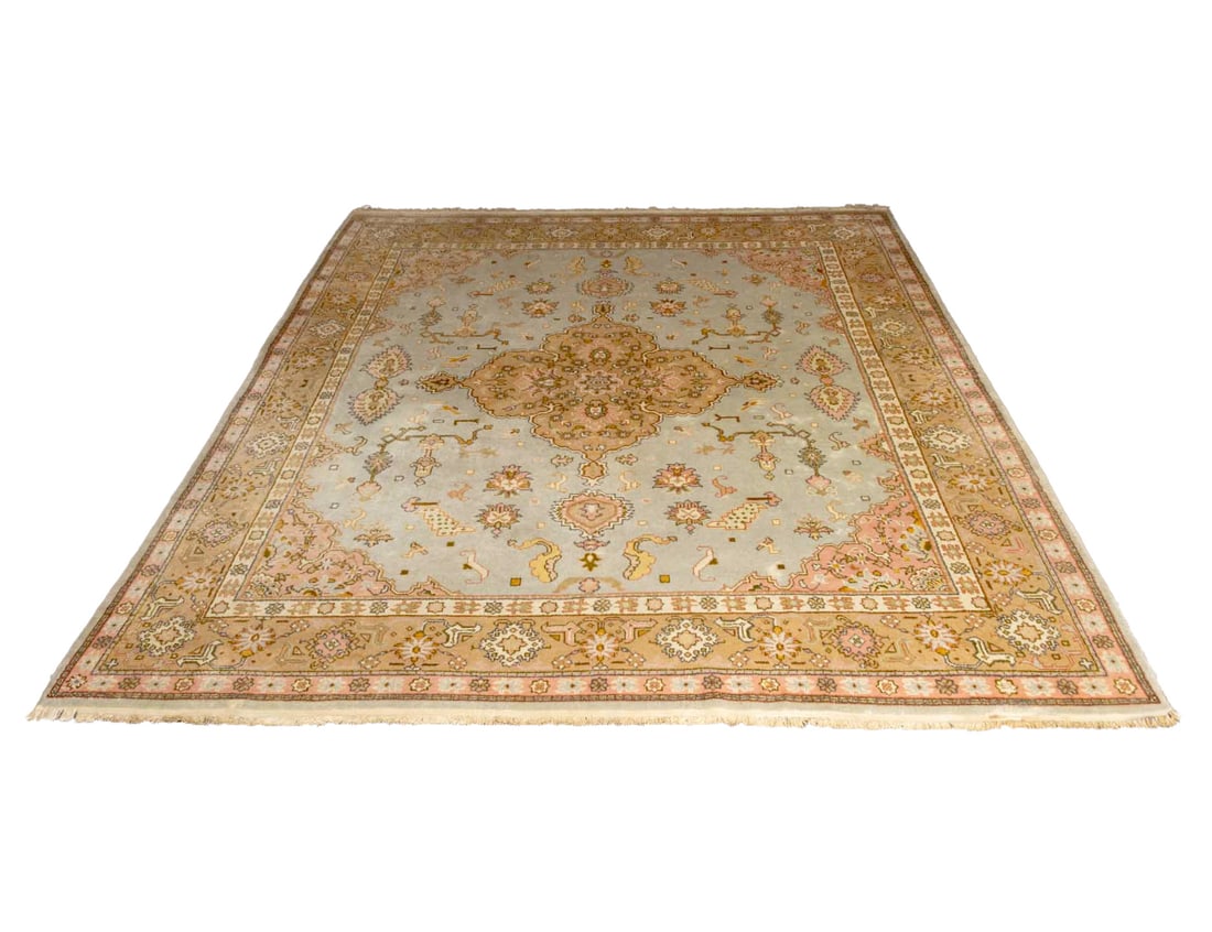 Persian Tabriz Carpet, 16' x 14' 3": Persian Tabriz Carpet, with central floral medallion and geometric borders. 16' L x 14' 3.5" W. Provenance: Property from a Bunny Williams decorated 5th Avenue Estate. Keywords: Oriental Rugs, Area ru