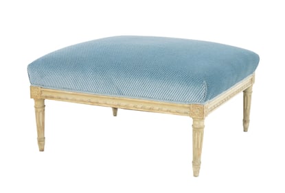 Louis XVI Style Blue Velvet Upholstered Ottoman