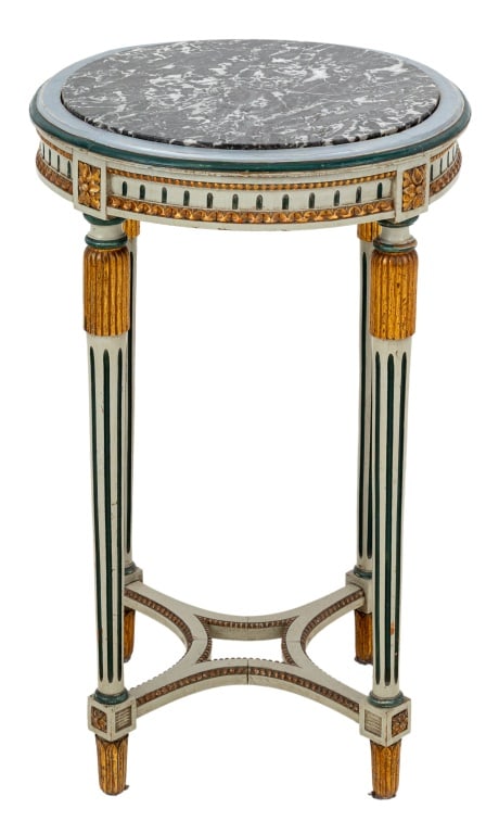 Louis XVI Style Marble Top Gilt Painted Lamp Table (1 of 6)