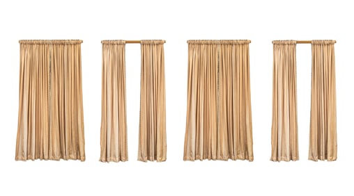 Beige Striped Silk Window Curtains, 4 Pairs