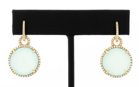 14K Gold Chrysoprase Diamond Ear Pendants
