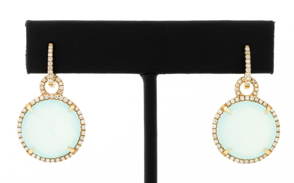 14K Gold Chrysoprase Diamond Ear Pendants (1 of 7)