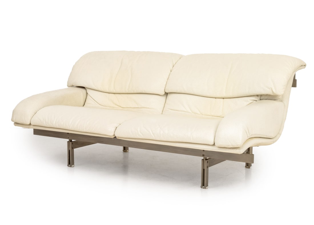 Fratelli Saporiti Cream Leather Two-Seat Sofa (1 of 7)
