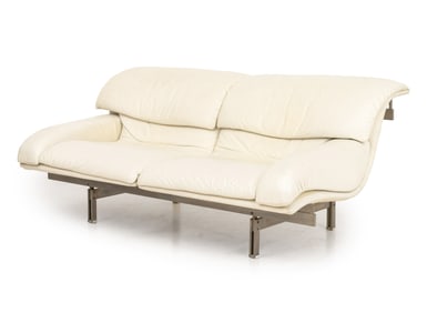 Fratelli Saporiti Cream Leather Two-Seat Sofa