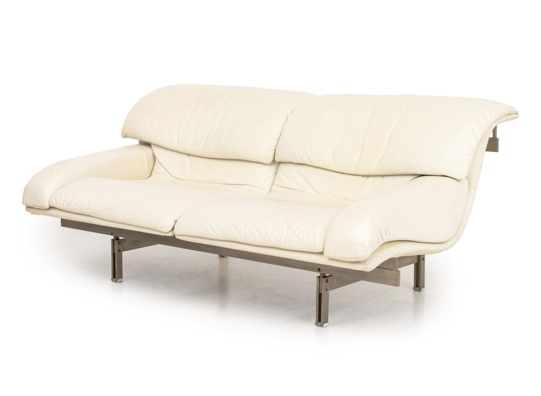 Fratelli Saporiti Cream Leather Two-Seat Sofa (1 of 9)