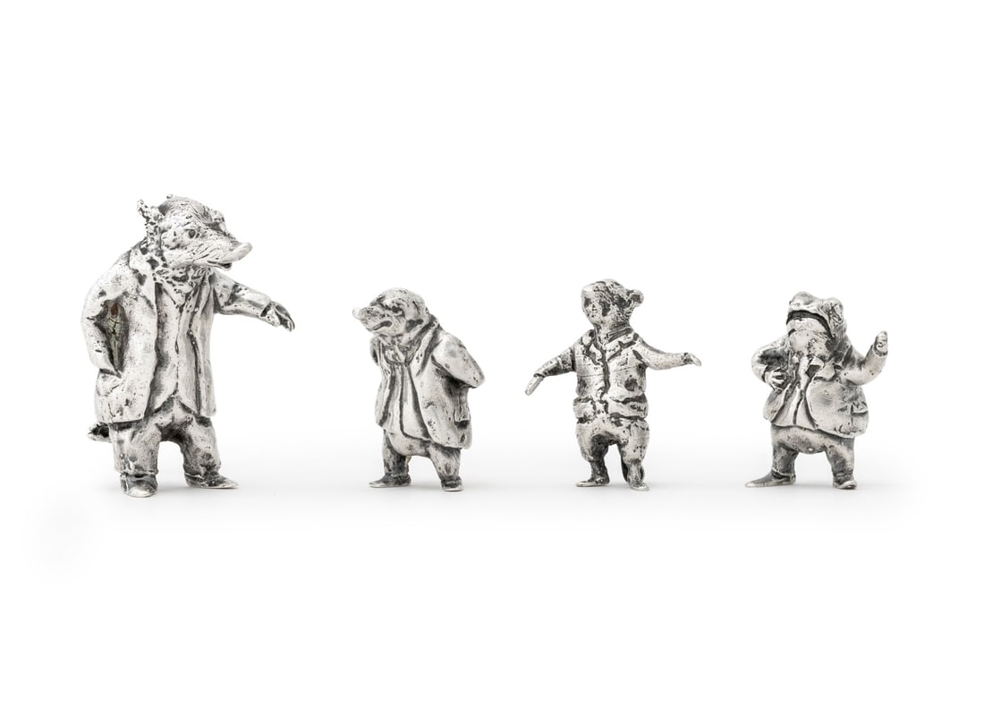 Lanier "Wind in the Willows" Silver Figures, 4: Group of Four E. Shepard for Lanier Sterling Silver "The Wind in the Willows" Figurines, 1961, comprising: Mole, Ratty, Badger, and Mr. Toad, each marked "E. Shepherd / 1961" and "Lanier Sterling" to