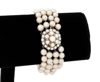 14K White Gold Cultured Pearl Diamond Bracelet