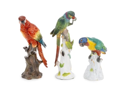 Meissen, Etc. Porcelain Parrot Sculptures, 3