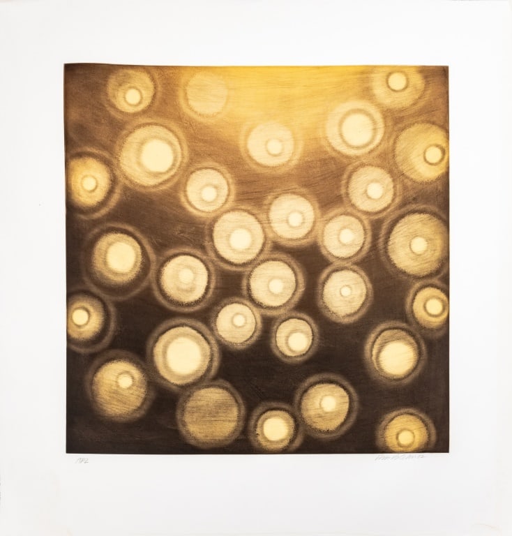 Ross Bleckner "Dome Two" Etching and Aquatint: Ross Bleckner (American, b. 1949), "Dome Two", Etching and Aquatint in Colors on Paper, 2002, marked "AP2" lower left, signed in pencil and dated lower right, with publisher's blindstamp, unframed. Im