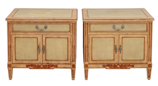 Baker Louis XVI Style Painted Cabinets, Pair