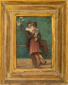 Raphael Soyer Couple Embracing Oil on Canvas