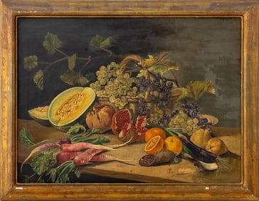 European School Still Life with Fruit Oil, 19th C.