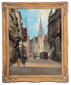 Austrian School Vienna Street Scene Oil on Board