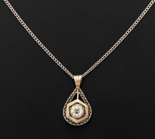 14K Yellow & White Gold Diamond Pendant Necklace