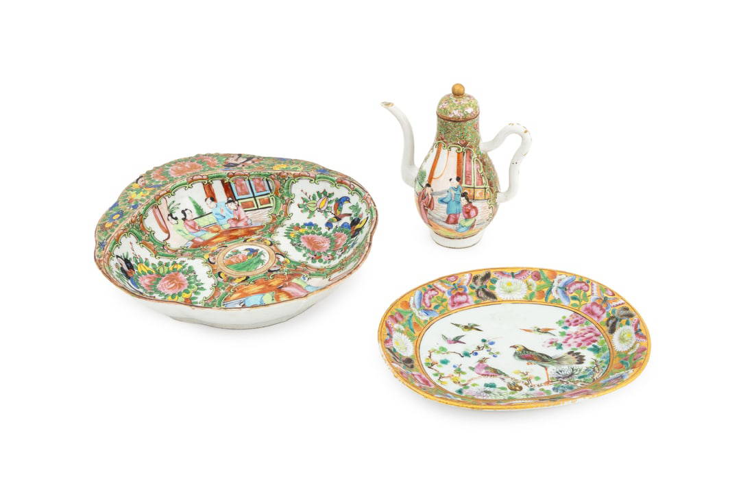 Chinese Rose Medallion Porcelain Tableware, 3 Pcs.