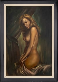Leo Jansen Boudoir Scene Oil on Canvas, ca. 1970