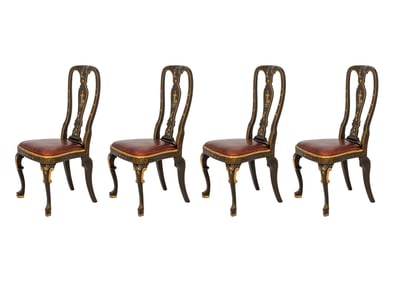 George II Style Chinoiserie Dining Chairs, 4