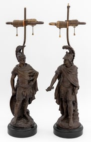 Edouard Drouot Bronze Mounted Lamps, Pair