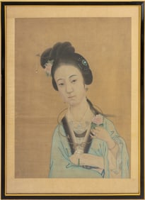 Chinese Portrait of a Woman Gouache on Silk