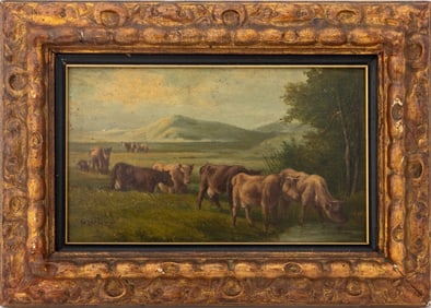 Illegibly Signed Pastoral Landscape Oil on Panel
