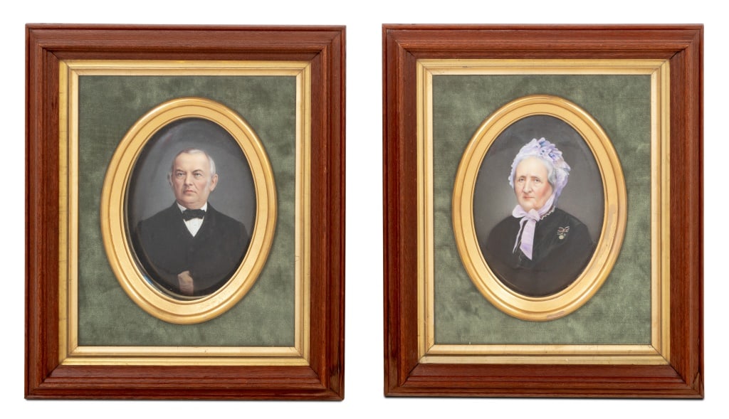 German KPM Porcelain Portrait Plaques, Pair: Pair of German KPM Porcelain Portrait Plaques, late 19th century, depicting a gentleman and a woman, wearing the Imperial German Motherhood Medal of the Franco-Prussian War, each with impressed mark t