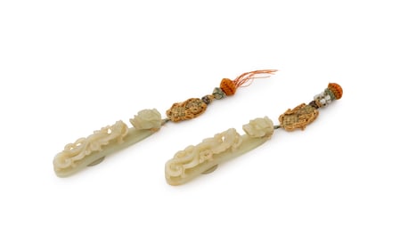 Chinese Mythical Beast Carved Jade Belt Hooks, 2