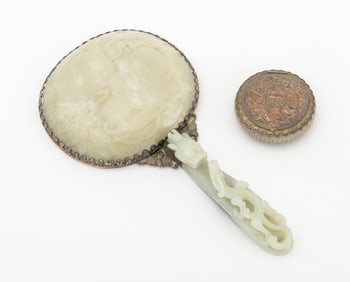 Chinese Jade Mounted Hand Mirror and Compact