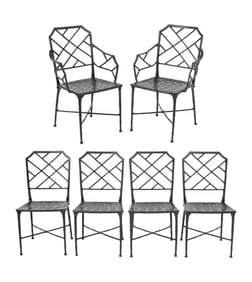 Bamboo Motif Wrought Iron Chairs, 6