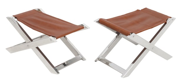 Ralph Lauren Style Chrome Stools, Pair