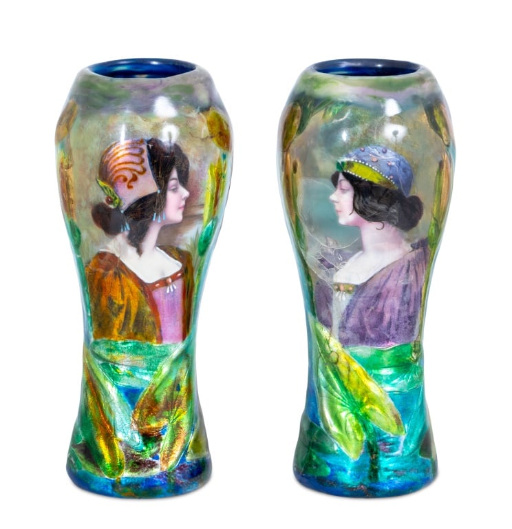 Camille Faure Attr. Enamel Portrait Vases, Pair (1 of 7)
