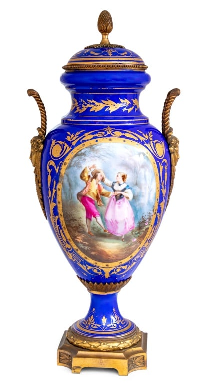 Sevres Style Blue Ground Porcelain Covered Vase (1 of 5)