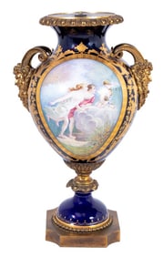Sevres Blue Ground Two Handle Ovoid Vase