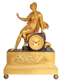 Charles X Gilt and Patinated Bronze Figural Clock