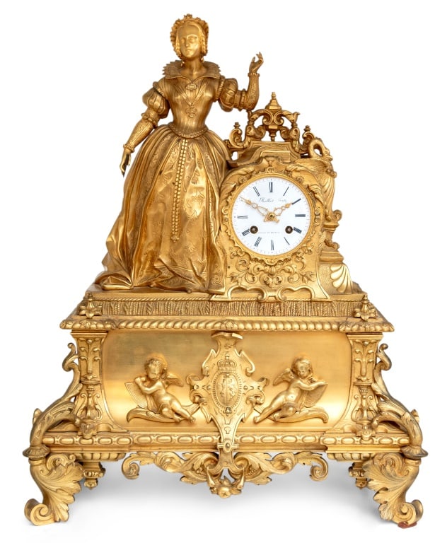 Charles X Gilt Bronze Figural Clock, ca. 1830 (1 of 5)
