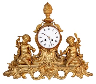 Louis XV Style Gilt Bronze Figural Mantel Clock