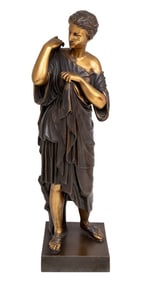 Venus Disrobing Patinated & Gilt Bronze Sculpture
