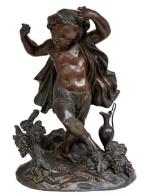 After Clodion "Dancing Cherub" Patinated Bronze