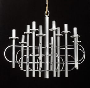 Gaetano Sciolari 12-Light Chrome Chandelier, 1970s