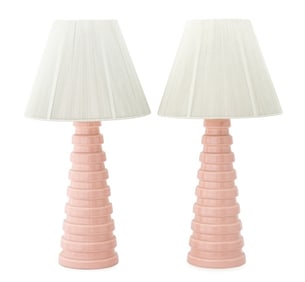 Art Deco Pink Glazed Ceramic Table Lamps, Pair
