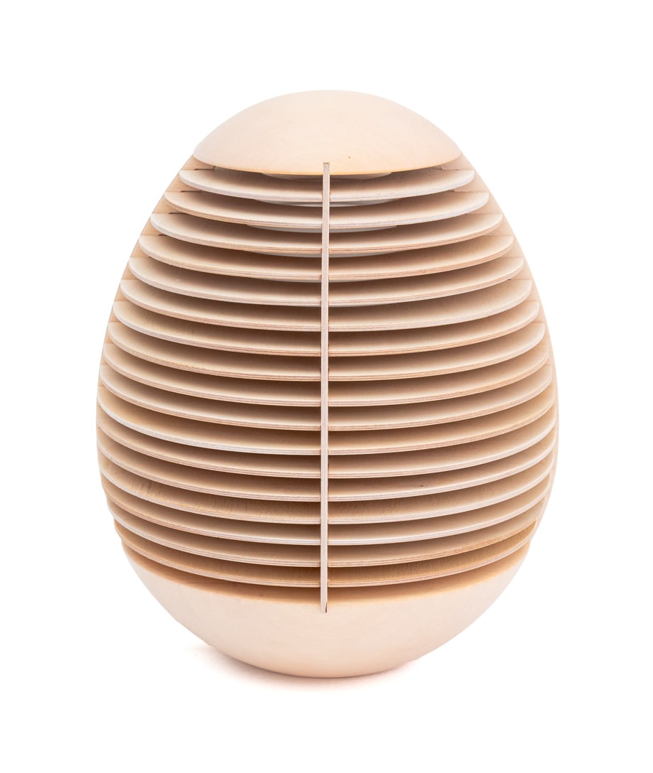 Penta "Tocco" Wood Table Lamp: Penta "Tocco" Wood Table Lamp, egg shaped in oak wood and glass shade insert. 9" H x 7.5" Diameter. Provenance: From a Vintage Collection of Italian Designer Furniture Samples. Keywords: Lighting, Pos