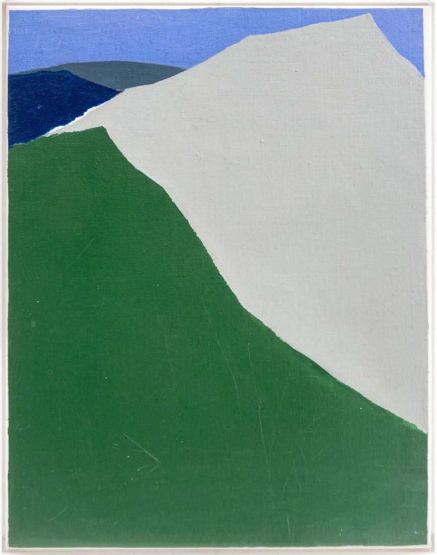 Bauer "Here I Miss the Sea" Oil on Canvas, 1971: Bauer (XX), "Here I Miss the Sea", Oil on Canvas, 1971, possibly Wolf Bauer (German, b. 1938), titled, signed and dated verso, acrylic frame. Overall: 14.25" H 11.25" W x 1.5" D. Provenance: From the