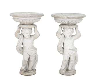 Henri Studio Inc. Cherub Form Bird Baths, Pair