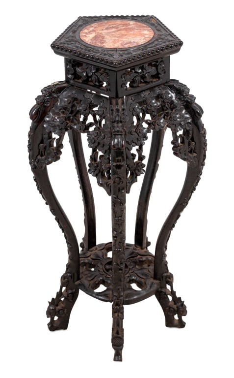 Chinese Hardwood and Marble Pedestal, 19th C. (1 of 4)
