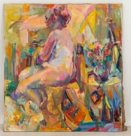 Mary Bernstein Abstract Seated Female Nude Oil