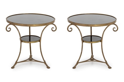 French Empire Style Marble and Brass Gueridon, Pr.