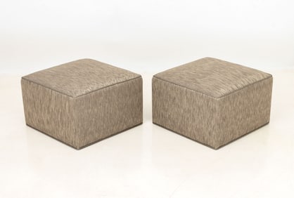 Modern Gray Upholstered Ottomans, Pair